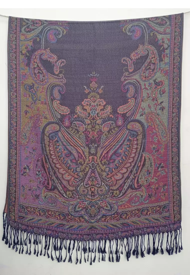 Aksesoris Wanita Reversible Viscose Full Paisley Pattern Pashmina Shawl Syal Wanita Twilight Magenta