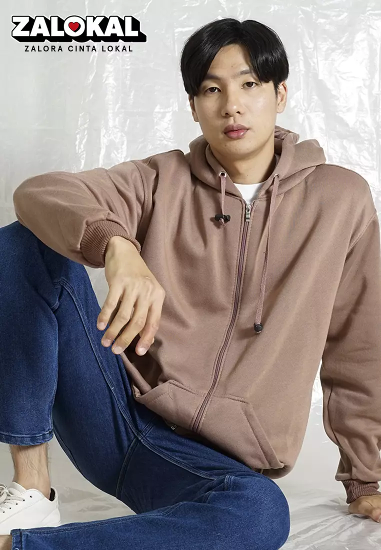Jaket Polos Hoodie Zipper Sweater Warna dusty pink