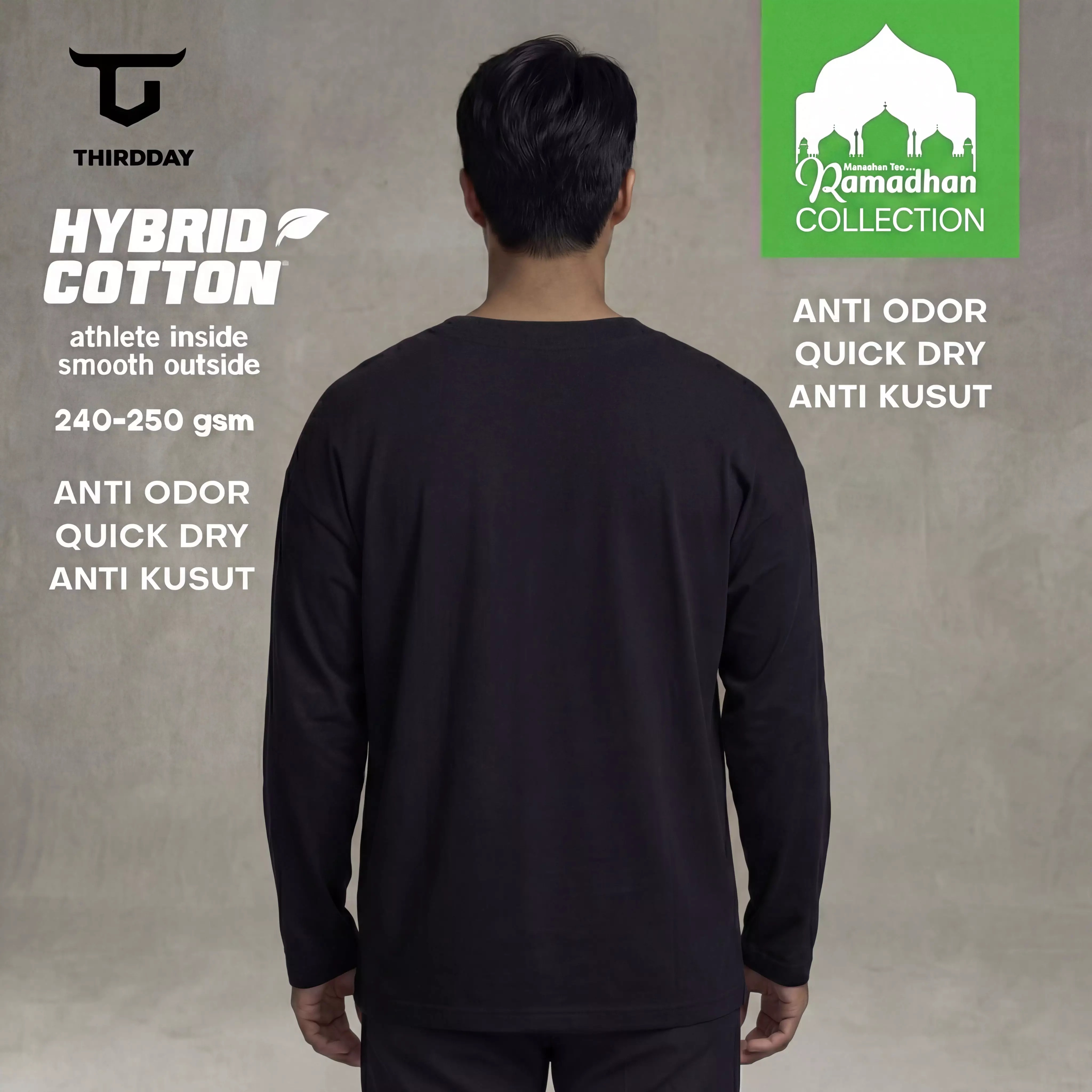 THIRDDAY Baju Koko Oversize Pria Lengan Panjang Kalcer Hybrid Cotton 240gsm hitam MTZ17