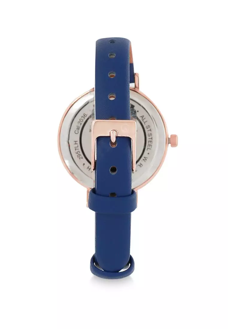 Alexandre Christie Jam Tangan Wanita - Blue Rosegold - Leather Strap - 2957 LHLRGBU