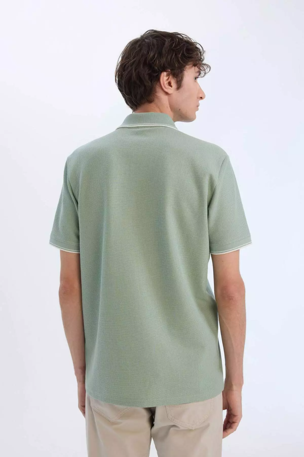 Regular Fit Polo Neck Short Sleeve Textured Waffle T-Shirt D7932Ax25Sp