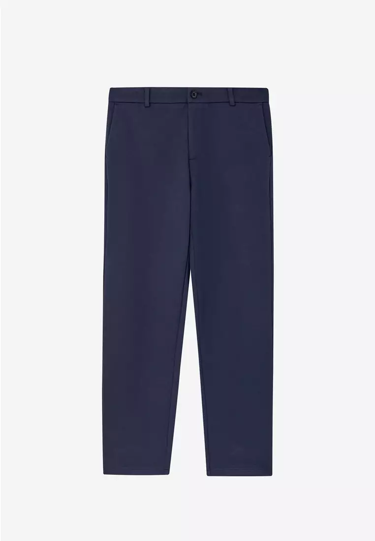 深藍低腰修身針織長褲