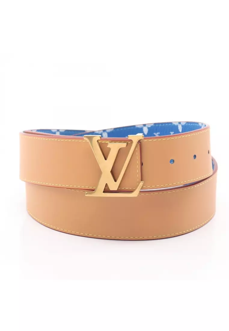 Pre-Loved Louis Vuitton LV initials 40MM reversible monogram gold hardware belt leather blue beige