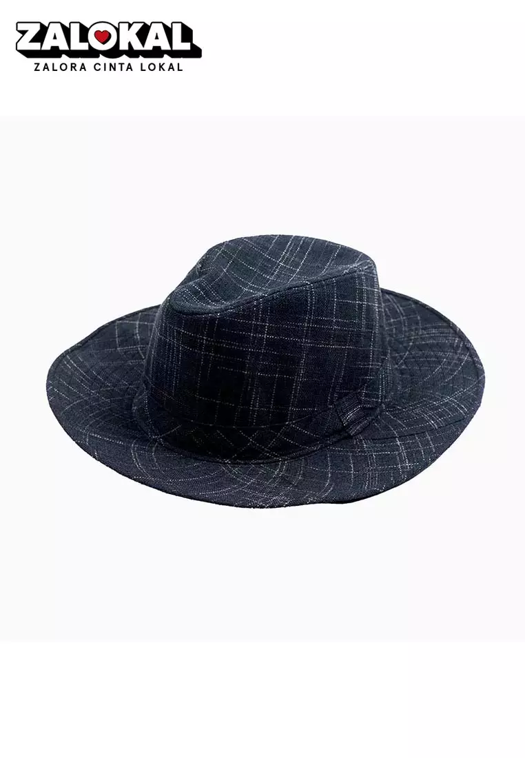 Houseofcuff Topi Panama Hat Fedora Pantai Cowboy Lebar Unisex Navy