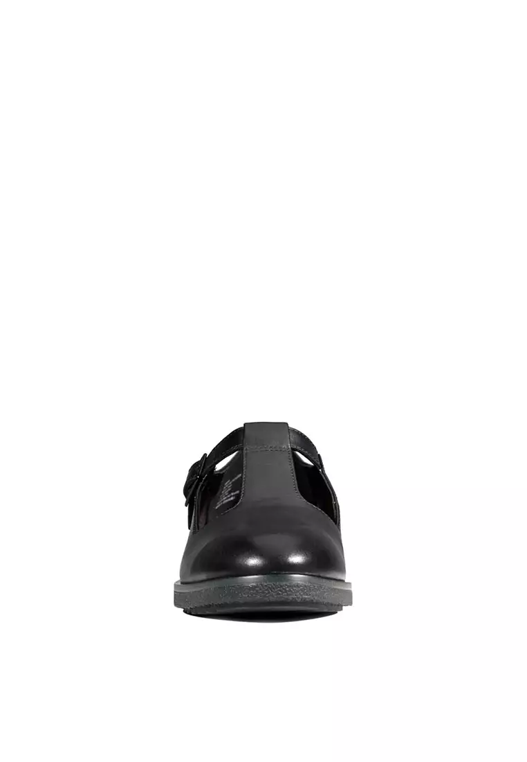 Womens Griffin Town T bar Shoes Black Leather - Wide Fit