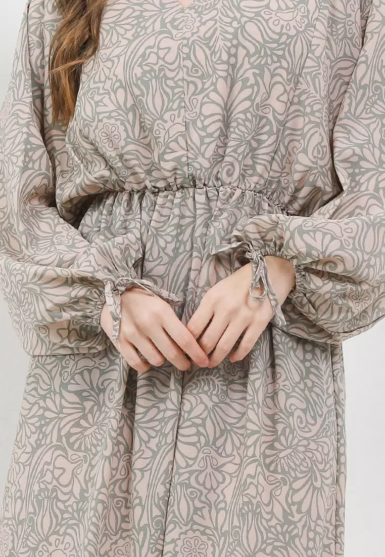 Long Puff Sleeve Printed Maxi Dress