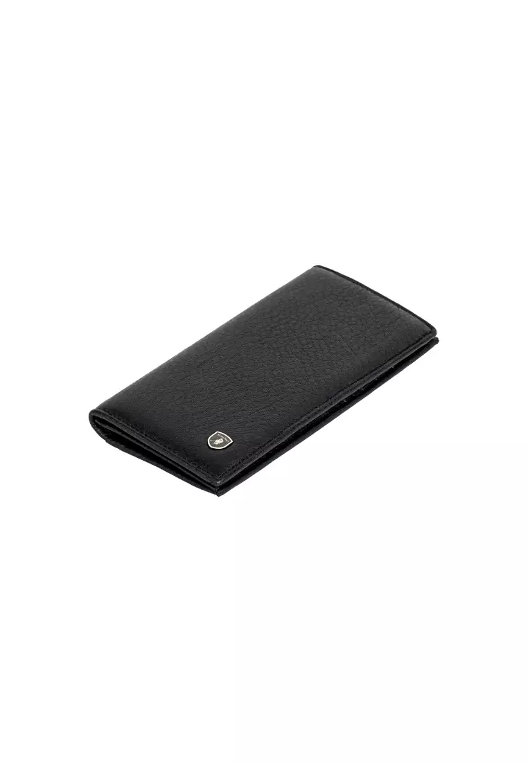 Men's Black Leather ID Long Wallet with Multiple Card Slots Medium Size EWB 50156