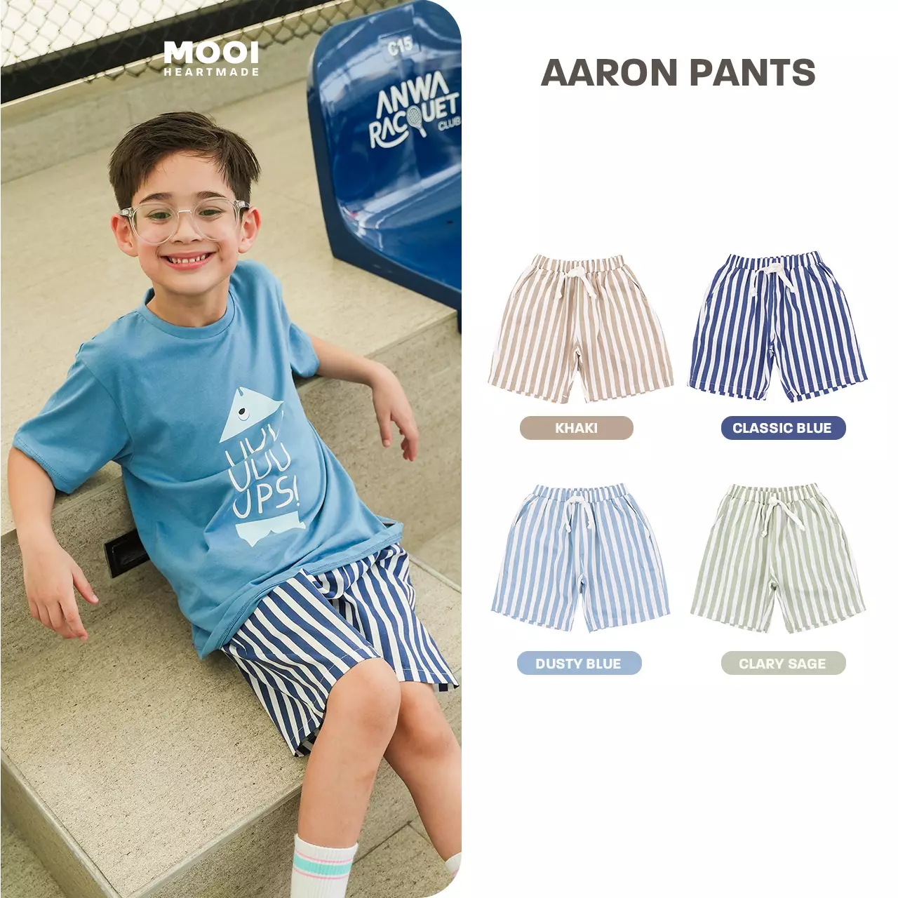 Mooi Celana Pendek Anak Laki-laki Aaron Striped Pants - Khaki