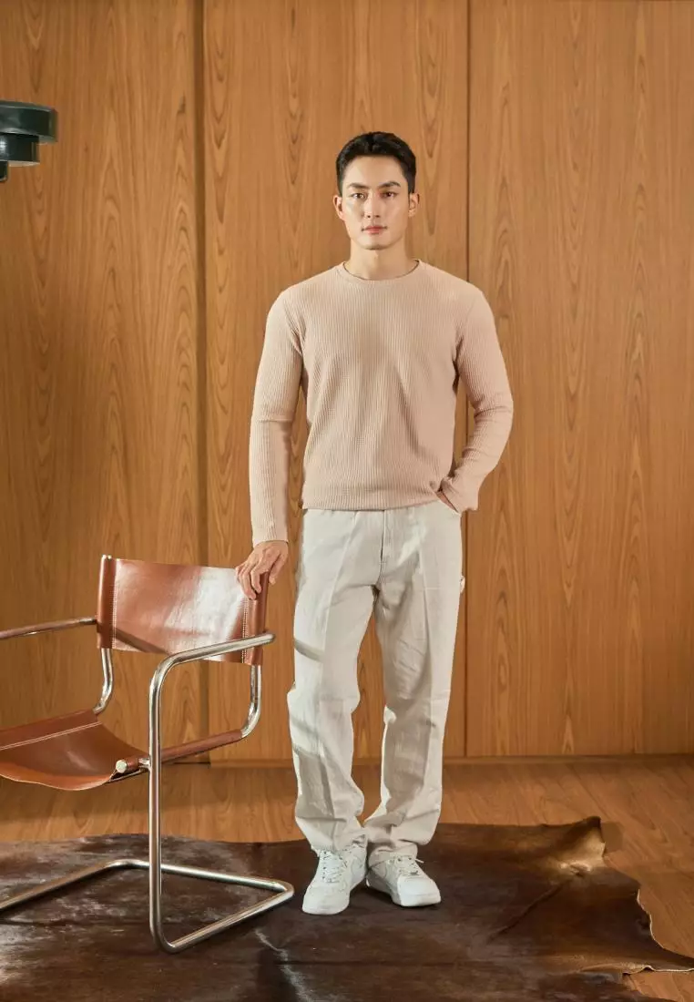 Kale Raffle Beige / Kaos Polos Tekstur Lengan Panjang Pria / Unisex