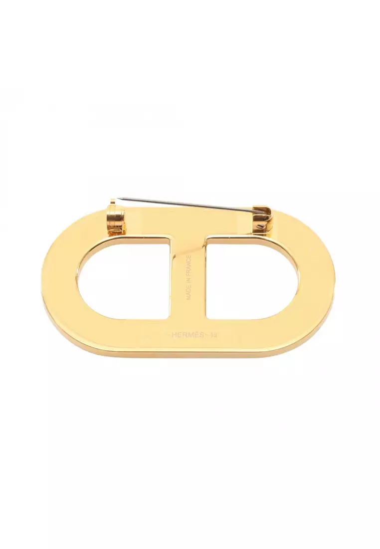 Pre-Loved Hermès Chaîne d'Ancre brooch GP Veau epsom gold Brown