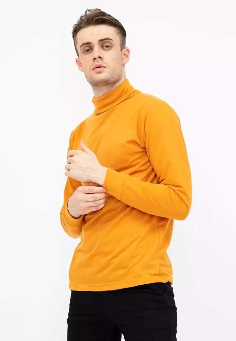 Turtle Neck pria lengan panjang mustard kaos kerah tinggi slim fit houseofcuff