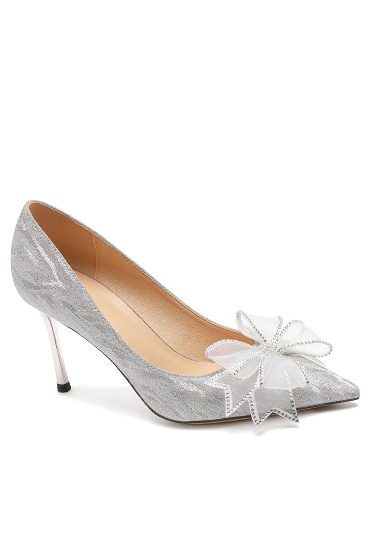 8.5CM Bow Knot Pointy Satin Pumps TE7198-2