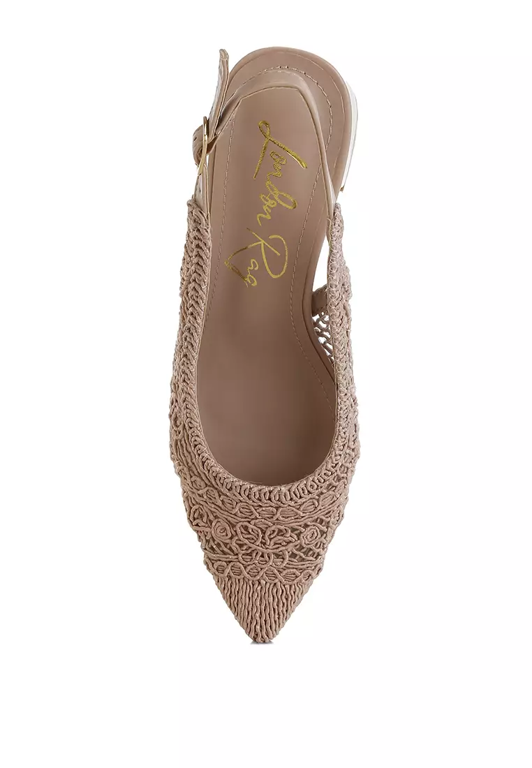 Sandal Slingback Desain Tenun Warna Pink