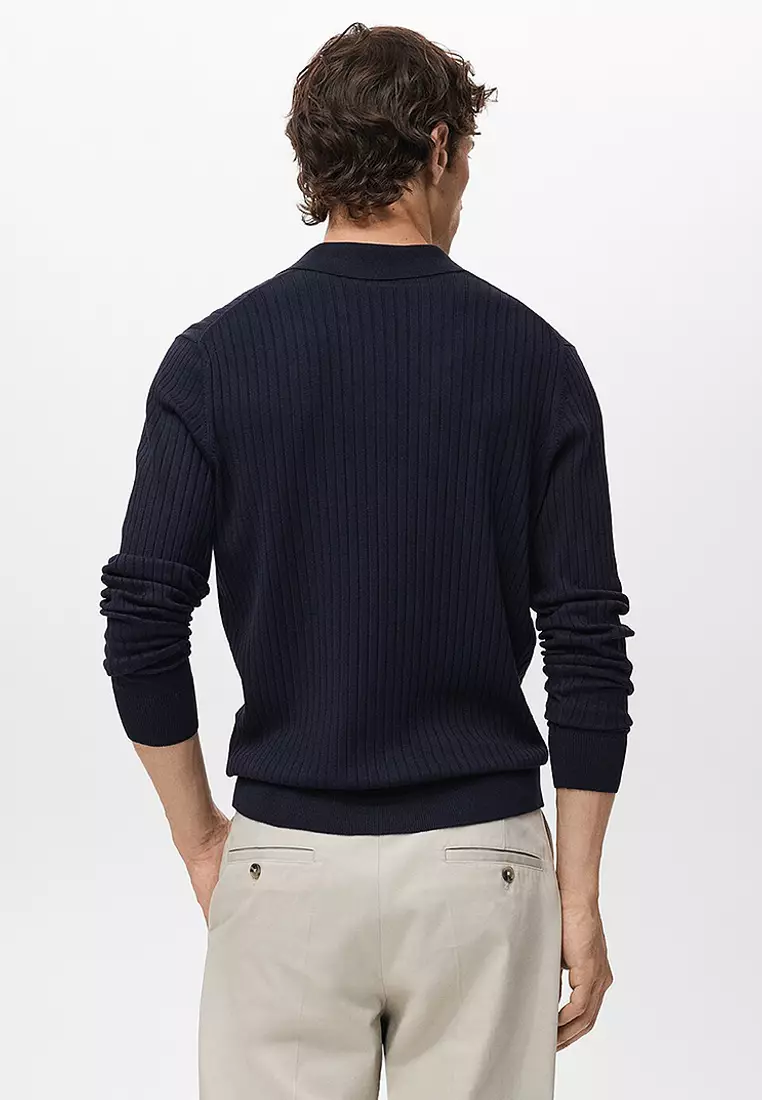 Ribbed Knitted Polo Sweater