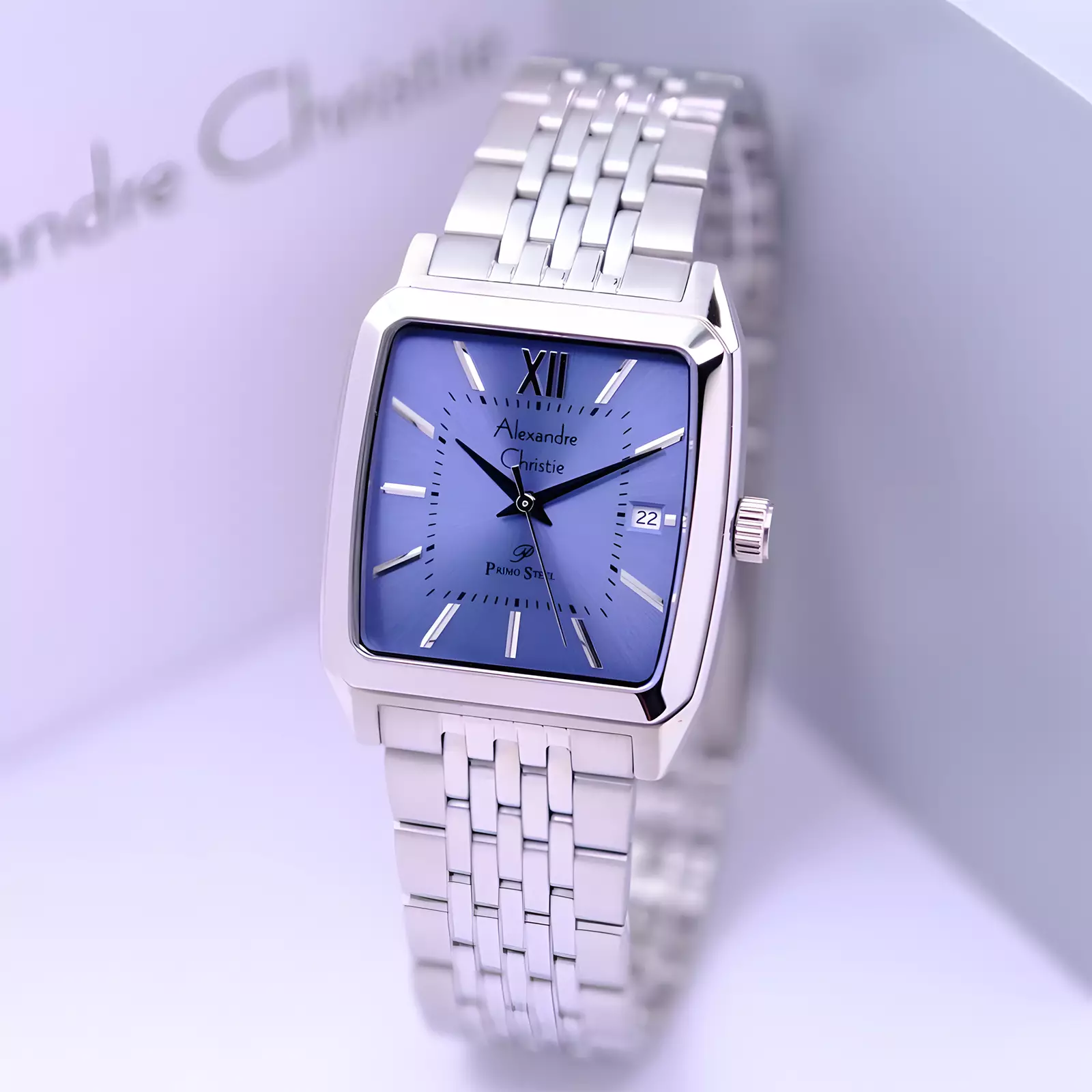 Alexandre Christie Primo Series - Jam Tangan Analog Pria - Silver Blue - Stainless Steel - 1041 MDBSSLB