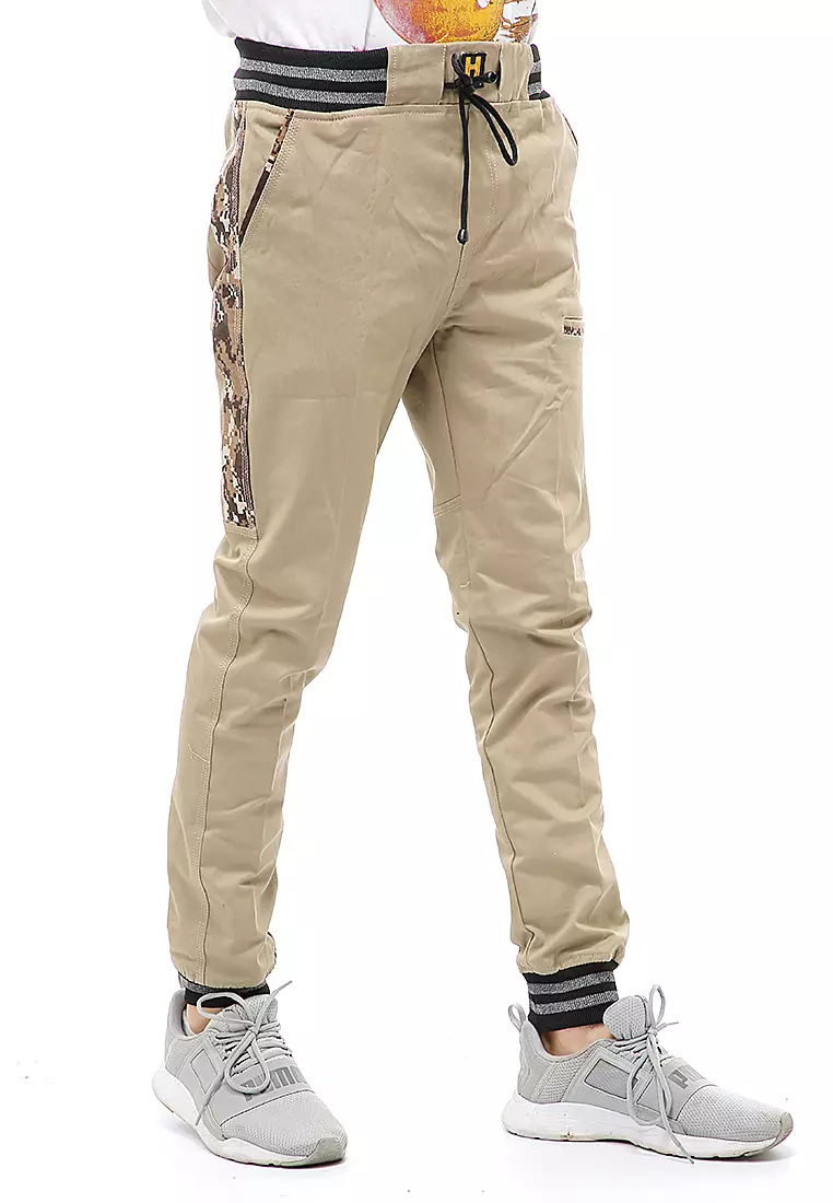 Locko Long Pants Celana Jogger Pria List Army Material Cotton Twill ORIGINAL - Cream