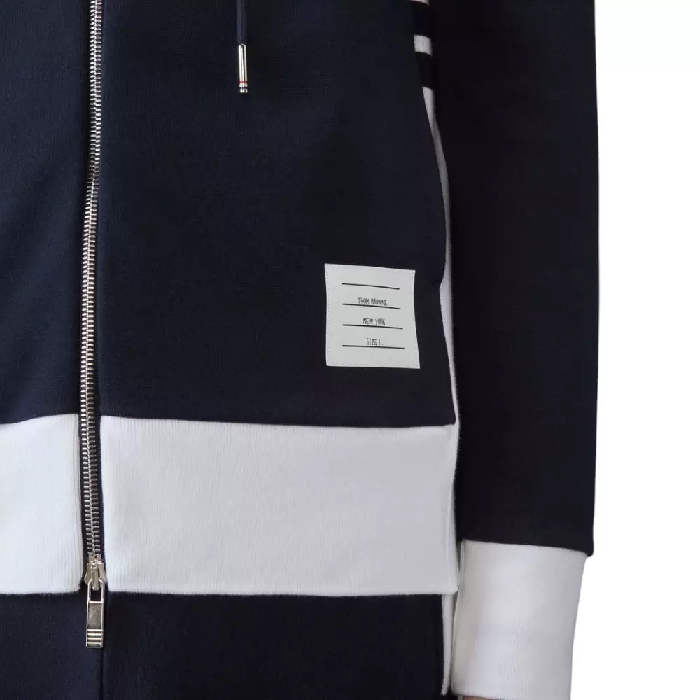 Classic 4-Bar Zip Up Hoodie Jersey Navy