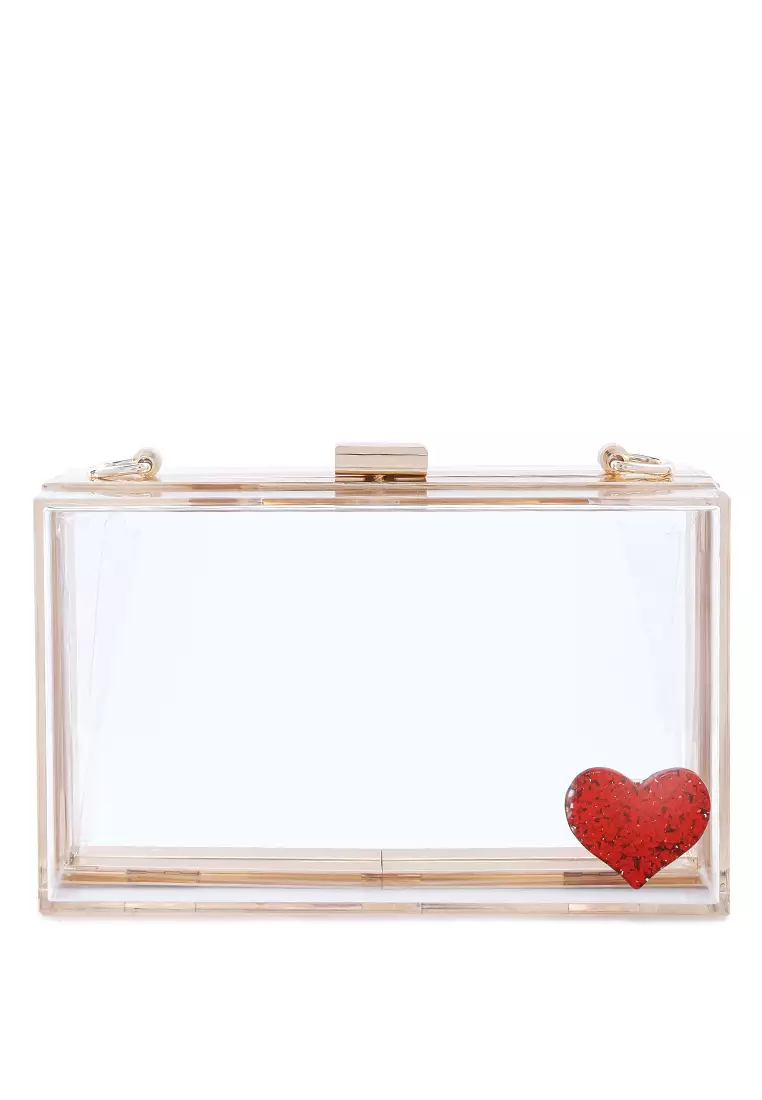 Transparent Heart Detail Clear Clutch Bag