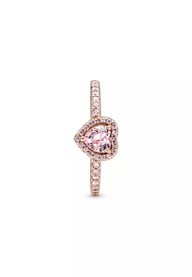 Pandora 14k Rose Gold Plated Sparkling Elevated Heart Ring (Pink)