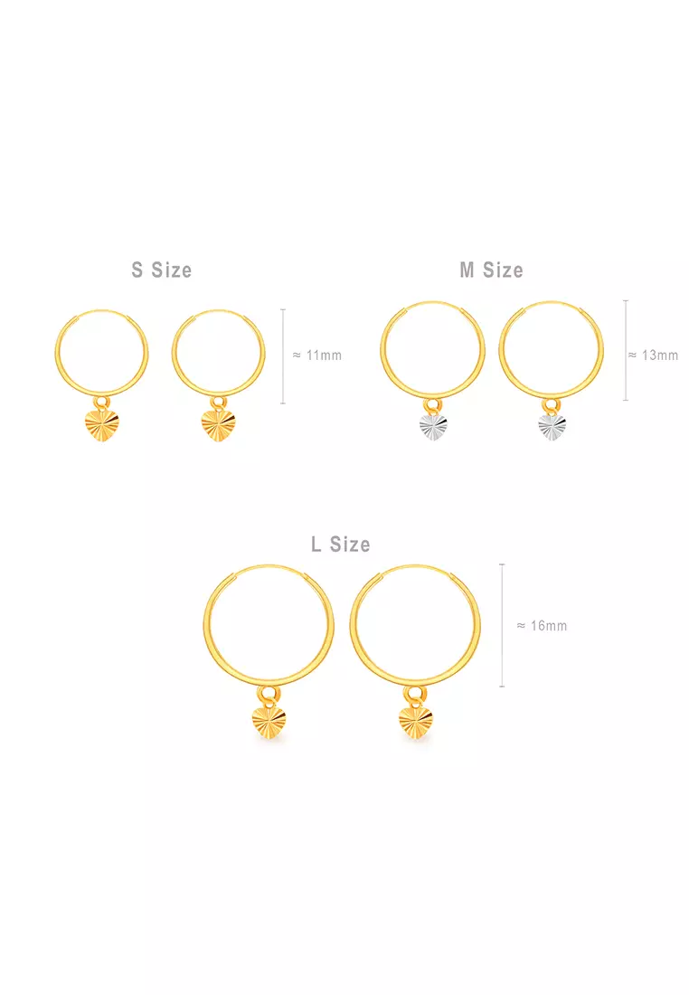 375/9K Gold Round Loop with Love Earrings S62 (S Size)