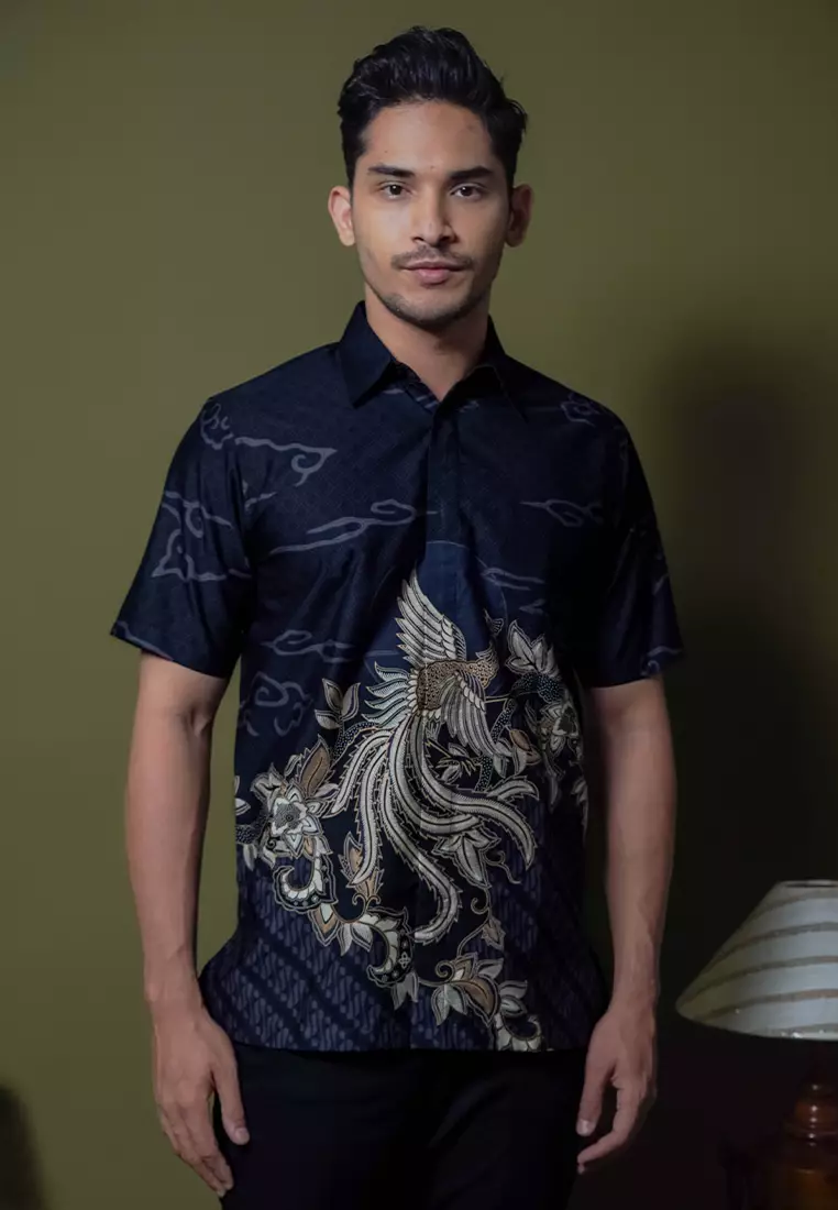 Hadinata Batik Premium Pria Kemeja Pendek Superfine Divakar Black