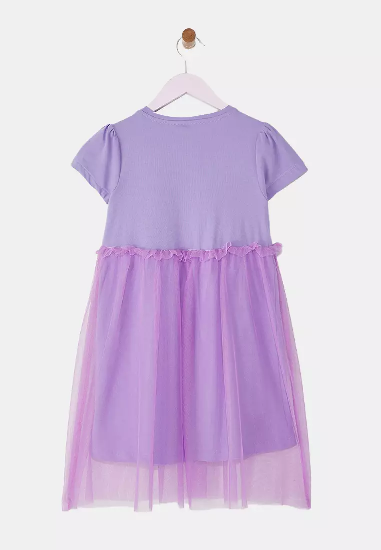 Lilac Cotton Girl's Basic Mini Tutu Woven Dress Eid
