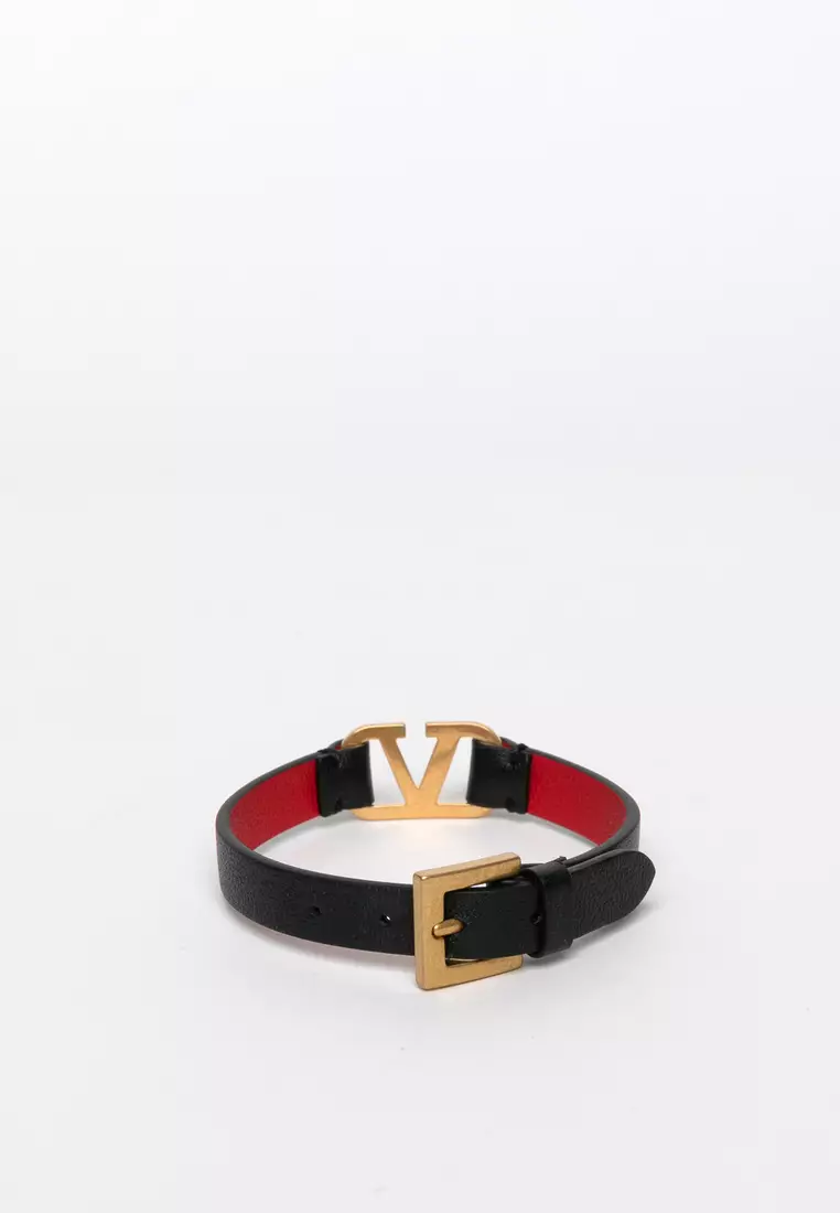 Vlogo Signature Calfskin Bracelet for Woman in Black/pure Red