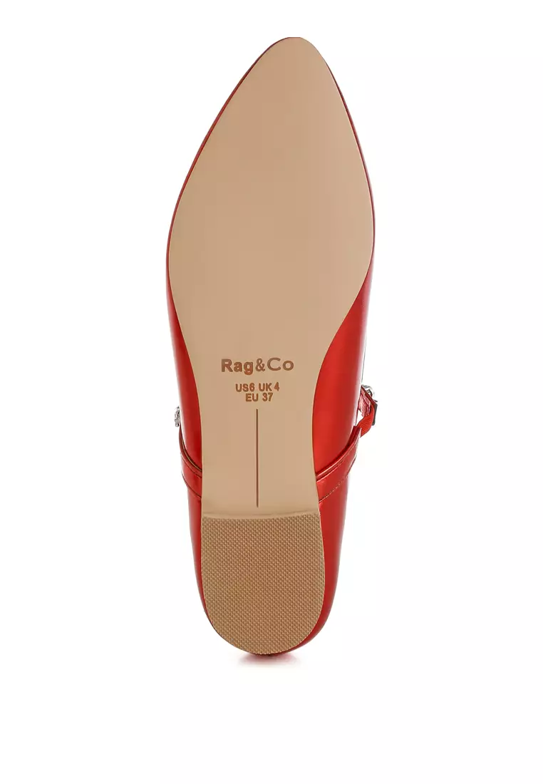 Metallic Mary Jane Ballerinas in Red