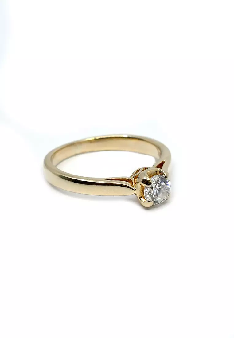 14K Italian Made Yellow Gold Lady Ring with Diamonds