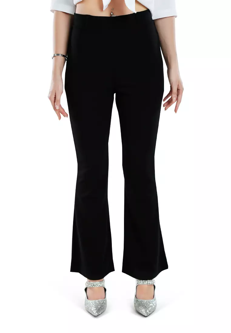 Abercrombie & Fitch FOLD OVER FLARE - Trousers - black 