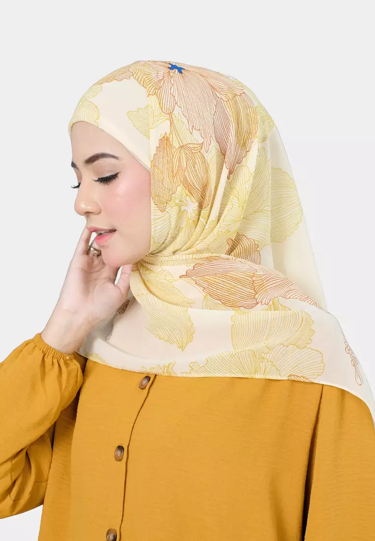Cotton Bee - Hiraya Hijab Motif | Hijab Instan Segitiga Inner - Honey Popcorn
