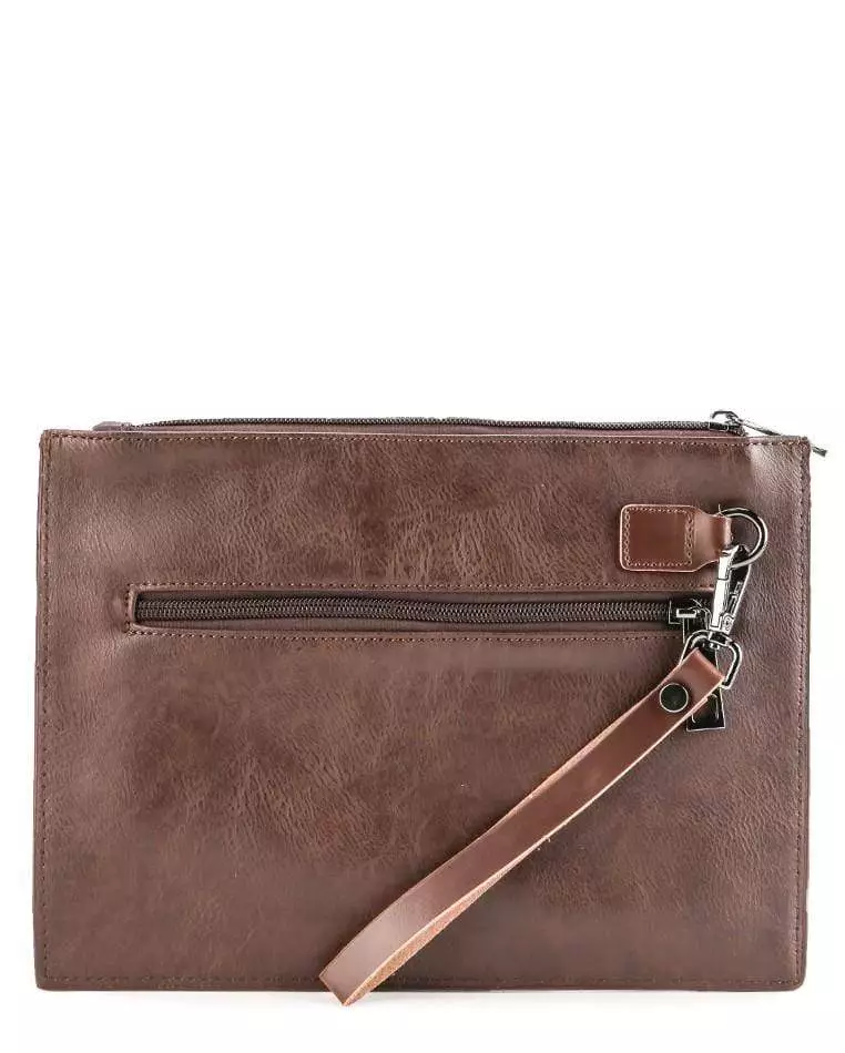 Distressed Leather Slim Pouch Clutch