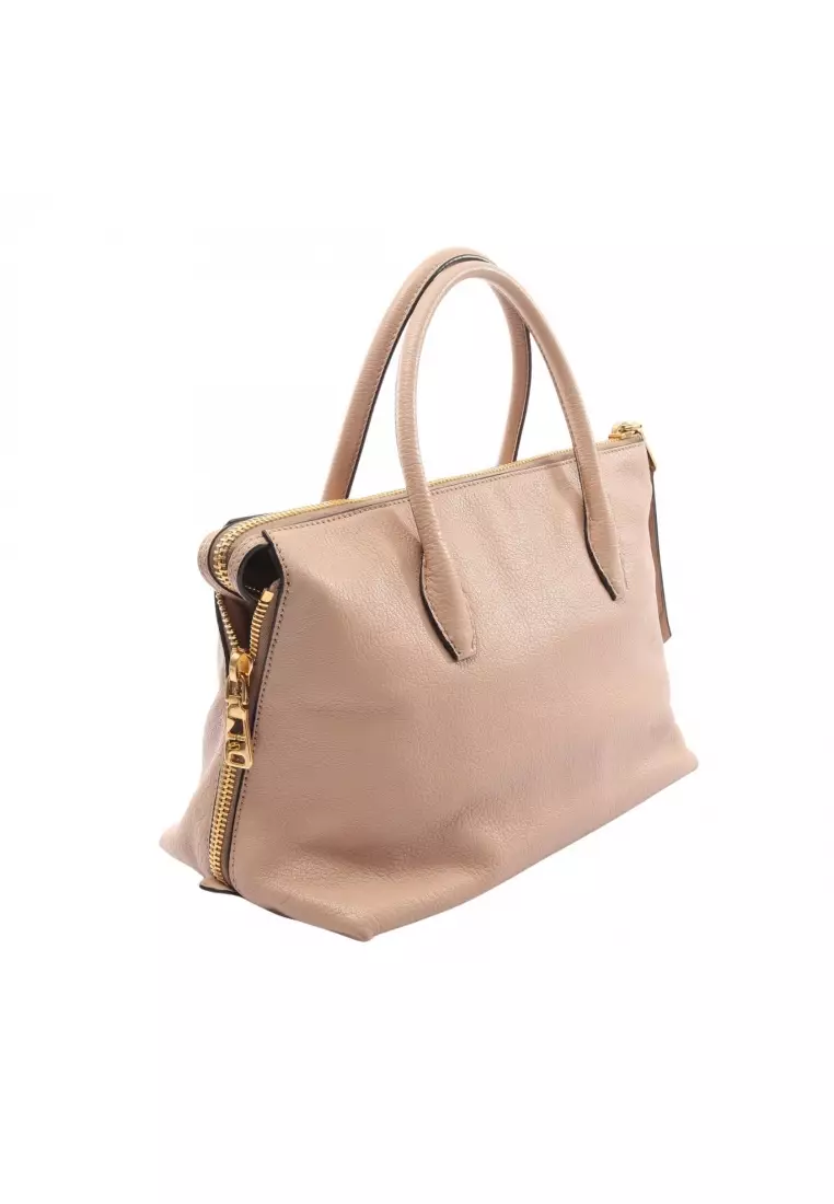 Pre-Loved MIU MIU MADRAS Madras Handbag leather beige 2WAY