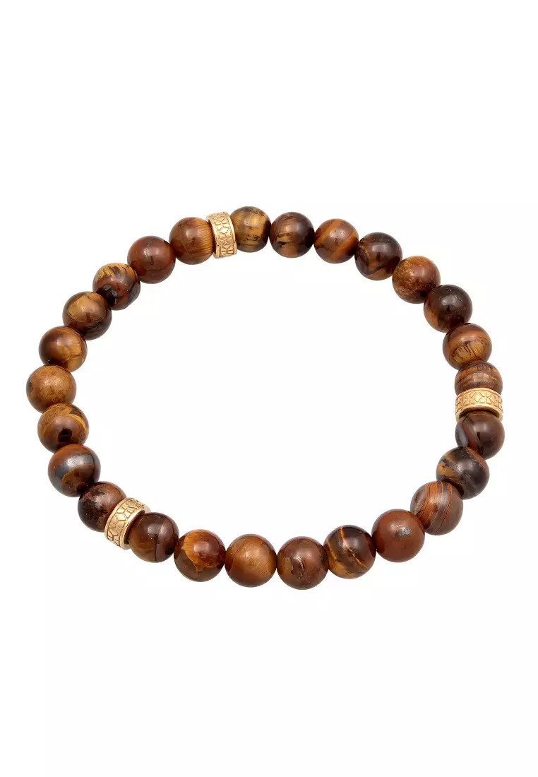EXCLUSIVE Gelang Perhiasan Perak 925 Pria Tiger Eye Gold Plated