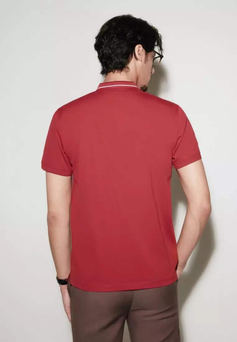 Mercerized Cotton Pique Stand Collar Smart Fit Polo with Logo