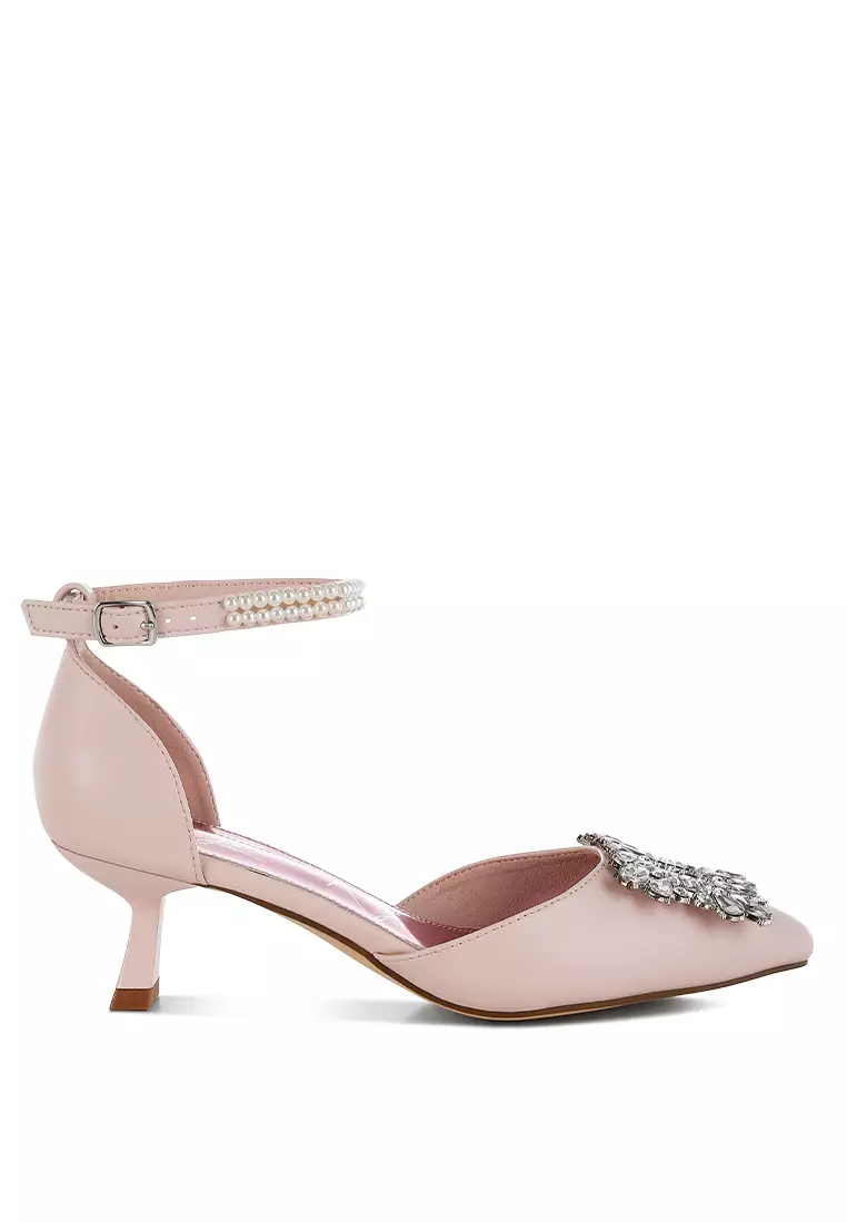 Discount on London Rag  shoes - SKU: Diamante Brooch Kitten Heel Sandals in Pink
