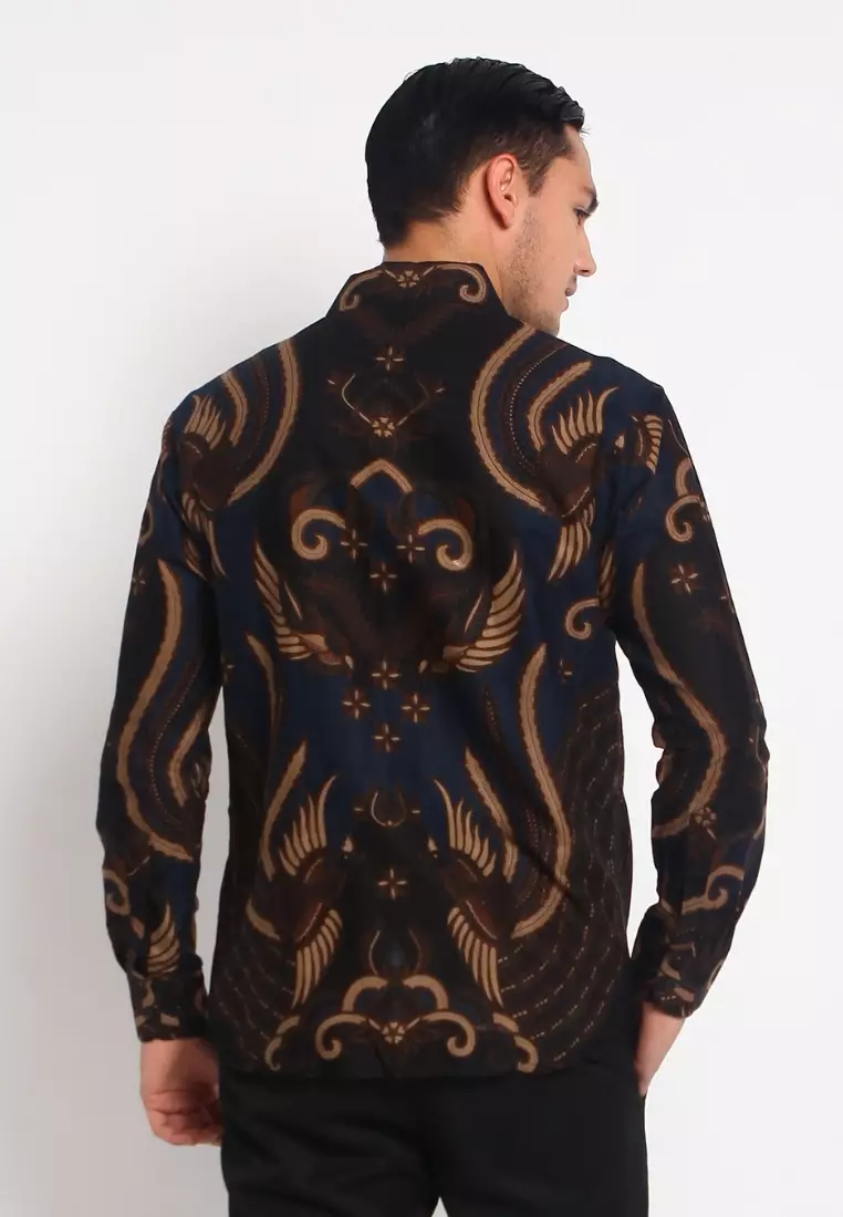 Kemeja Batik Pria Premium Slimfit Elegant Modern Lengan Panjang Halayudha Navy