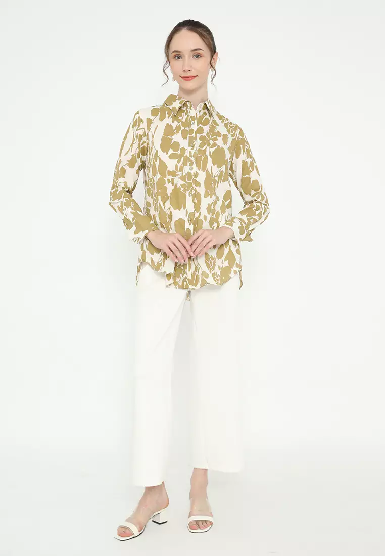 Floral Shirt In Cream With Long Sleeve By Brilliant Girl Warna CREAM