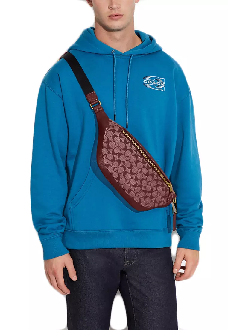 Mens Warren Belt Bag In Signature Chambray - Wine