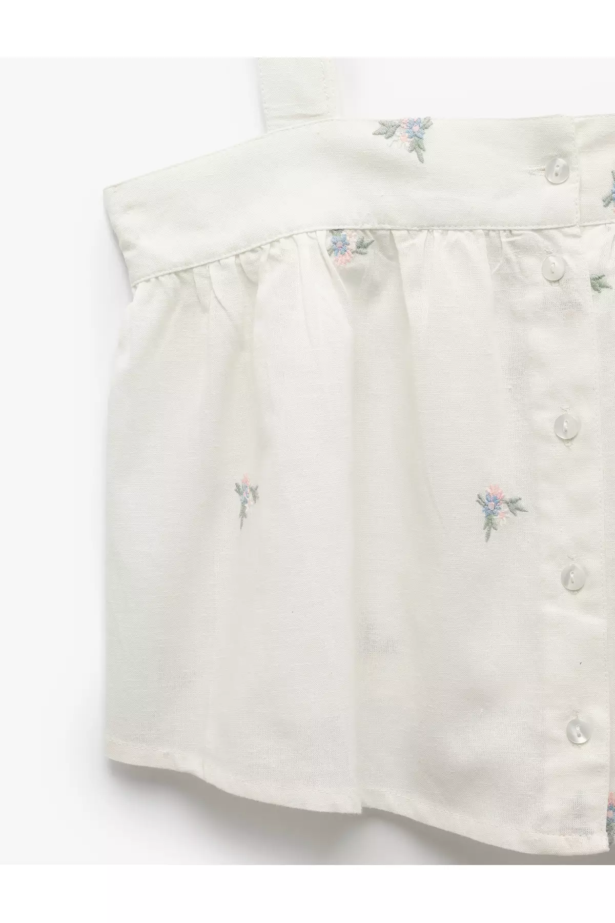Cotton-Linen Blend Strappy Floral Embroidered Crop Pajama Top