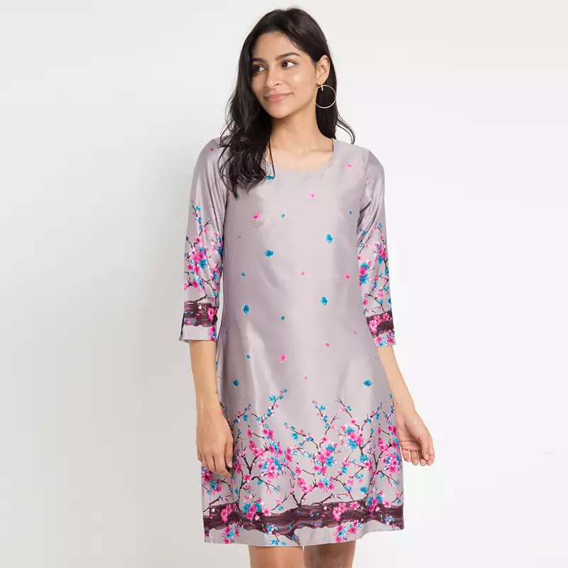 Anne Dress In Grey Floral Print