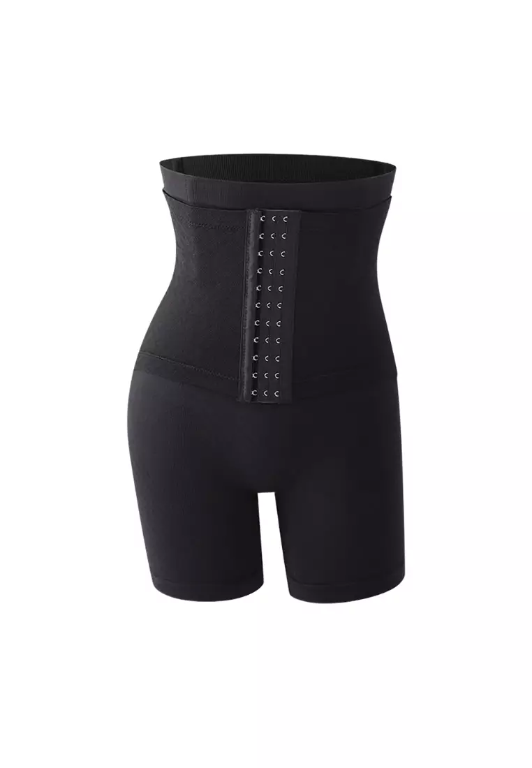 Premium Wara High Waisted Shaping & Lifting Compression Long Girdle Shapewear Shorts in Black