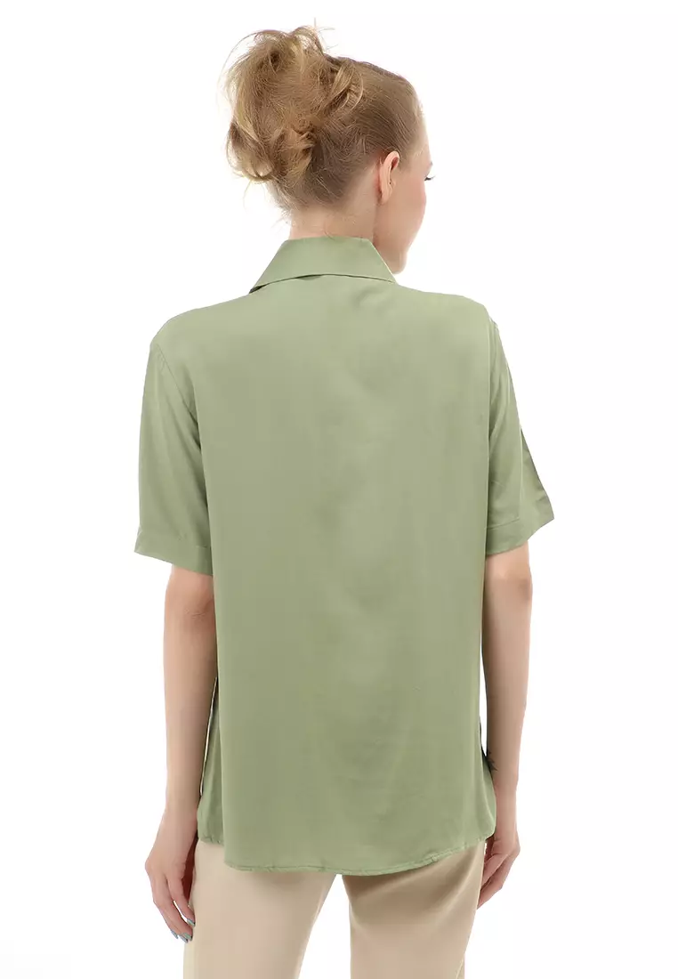 Holly Shirt Kemeja Basic Atasan Kasual Wanita Lengan Pendek Material Rayon ORIGINAL - Green