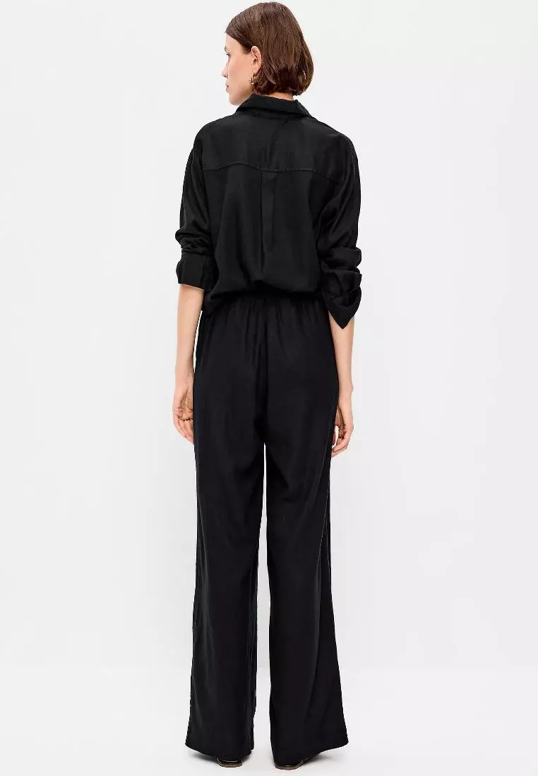 High-Waisted Linen-Blend Wide-Leg Pants
