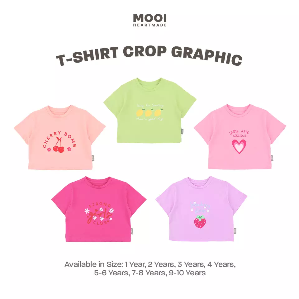 Mooi Kaos Anak Perempuan T-shirt Crop Graphic - Magenta