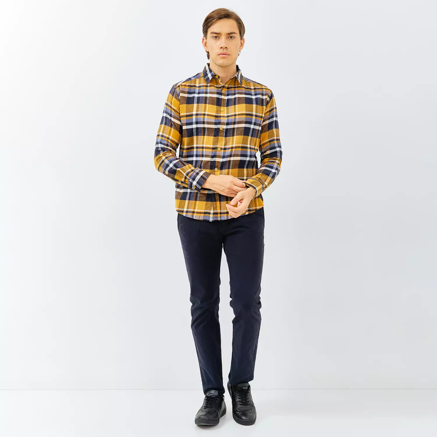 PAULMAY Kemeja Flanel Pria Lengan Panjang Kuning 6716