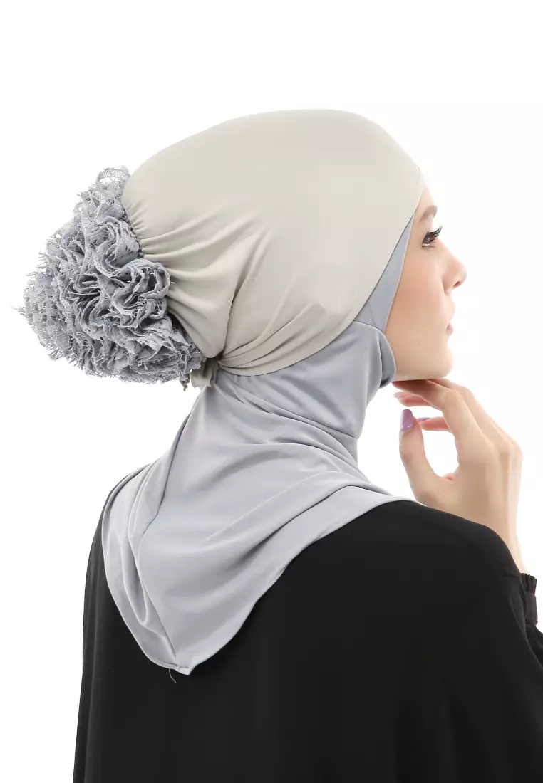 Irna Inner Ciput Muslimah Wanita Motif Polos Relaxed Fit - Grey