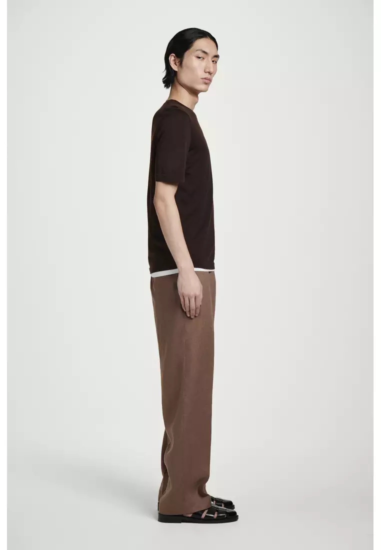 ELASTICATED LINEN STRAIGHT-LEG TROUSERS
