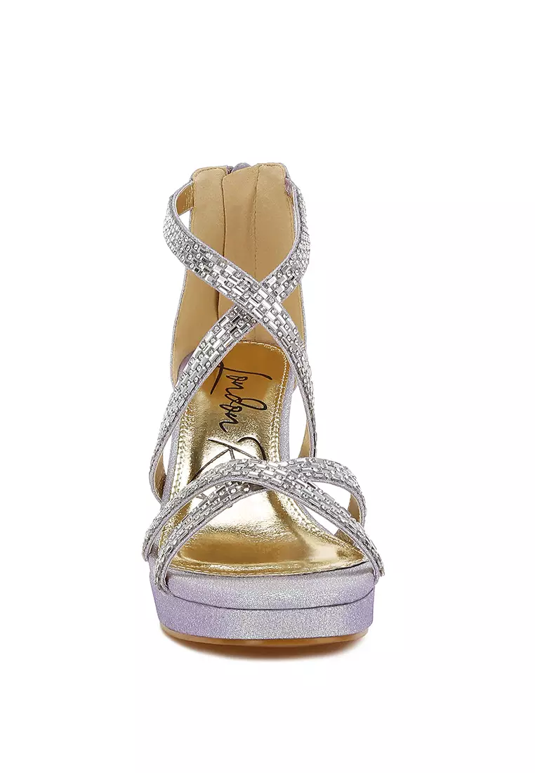Rhinestones Embellished Strappy Sandals in Lilac