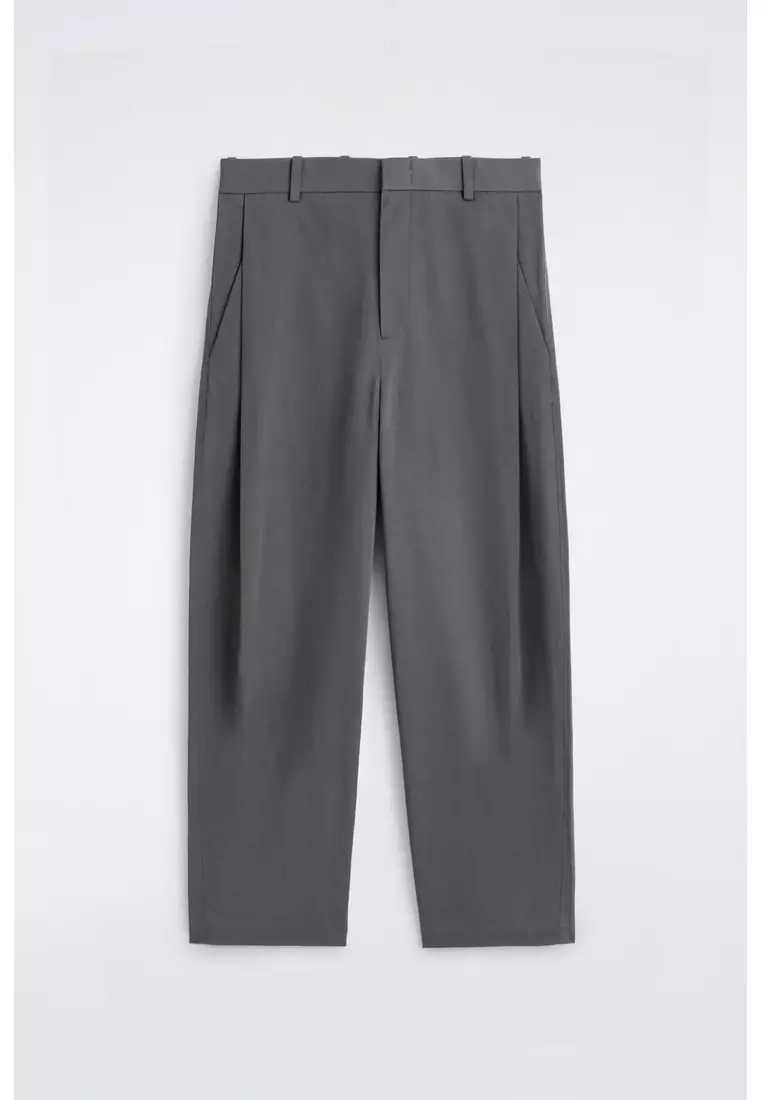 PLEATED COTTON RELAXED-FIT WIDE-LEG TROUSERS